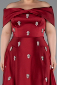 Robe Grande Taille Longue Satin Rouge Bordeaux ABU5072