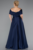 Robe Grande Taille Longue Satin Bleu Marine ABU5072