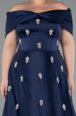 Robe Grande Taille Longue Satin Bleu Marine ABU5072