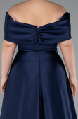 Robe Grande Taille Longue Satin Bleu Marine ABU5072