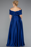 Robe Grande Taille Longue Satin Bleu Saxe ABU5072
