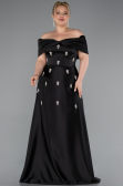 Robe Grande Taille Longue Satin Noir ABU5072