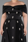 Robe Grande Taille Longue Satin Noir ABU5072
