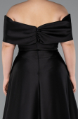 Robe Grande Taille Longue Satin Noir ABU5072