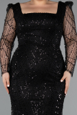 Robe De Fiançailles Grande Taille Longue Perlé Noir ABU4761