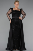 Robe De Fiançailles Grande Taille Longue Perlé Noir ABU4761