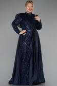 Robe Hijab Grande Taille Longue Perlé Bleu Marine ABU5083