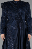 Robe Hijab Grande Taille Longue Perlé Bleu Marine ABU5083