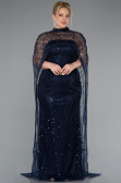 Robe De Soirée Grande Taille Longue Perlé Bleu Marine ABU5010