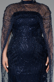 Robe De Soirée Grande Taille Longue Perlé Bleu Marine ABU5010