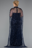 Robe De Soirée Grande Taille Longue Perlé Bleu Marine ABU5010