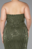 Robe De Soirée Grande Taille Longue Perlé Kaki ABU5010