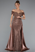 Robe de Soirée Longue Perlé Brun ABU5099