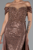 Robe de Soirée Longue Perlé Brun ABU5099