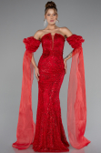 Robe de Soirée Longue Dantelle Rouge ABU5102