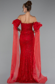 Robe de Soirée Longue Dantelle Rouge ABU5102