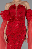 Robe de Soirée Longue Dantelle Rouge ABU5102