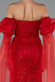 Robe de Soirée Longue Dantelle Rouge ABU5102