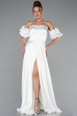 Robe de Soirée Longue Satin Blanc ABU5103