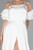 Robe de Soirée Longue Satin Blanc ABU5103
