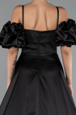 Robe de Soirée Longue Satin Noir ABU5103