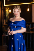 Robe Grande Taille Longue Satin Bleu Saxe ABU5072