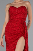 Robe De Soirée Perlé Longue Rouge ABU4871