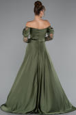 Robe De Soirée Satin Longue Kaki ABU5054