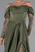 Robe De Soirée Satin Longue Kaki ABU5054