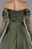 Robe De Soirée Satin Longue Kaki ABU5054