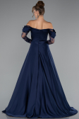 Robe De Soirée Satin Longue Bleu Marine ABU5054