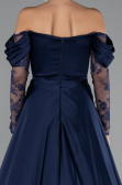 Robe De Soirée Satin Longue Bleu Marine ABU5054