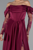 Robe De Soirée Satin Longue Prune ABU5054