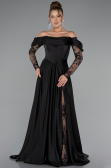 Robe De Soirée Satin Longue Noir ABU5054