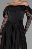 Robe De Soirée Satin Longue Noir ABU5054