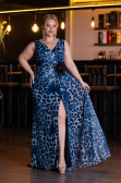 Robe De Soirée Grande Taille Longue Bleu ABU5018