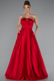 Robe de Soirée Longue Satin Rouge ABU5105