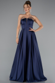 Robe de Soirée Longue Satin Bleu Marine ABU5105