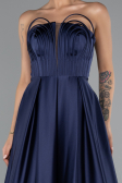 Robe de Soirée Longue Satin Bleu Marine ABU5105