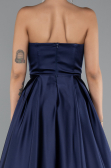 Robe de Soirée Longue Satin Bleu Marine ABU5105