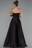 Robe de Soirée Longue Satin Noir ABU5105