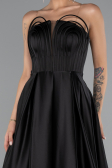 Robe de Soirée Longue Satin Noir ABU5105