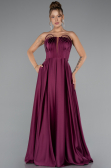 Robe de Soirée Longue Satin Couleur Cerise ABU5105
