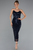 Robe de Cérémonie Midi Squameuse Bleu Marine ABK2389