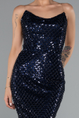 Robe de Cérémonie Midi Squameuse Bleu Marine ABK2389