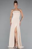 Robe de Soirée Longue Mousseline Beige ABU5108