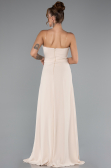 Robe de Soirée Longue Mousseline Beige ABU5108