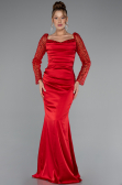 Robe Queue De Poisson Satin Longue Rouge ABU4332
