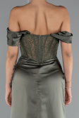 Robe de Soirée Longue Satin Kaki ABU5130