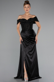 Robe de Soirée Longue Satin Noir ABU5130